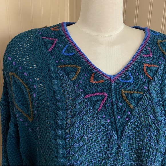 Vintage Colours By Alexander Julian Oversized Sweater Cotton Hand Knit  Size M - Picture 2 of 9